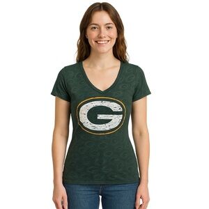 Green Bay Packers Women’s V-Neck Short Sleeve T-Shirt With Logo Size S